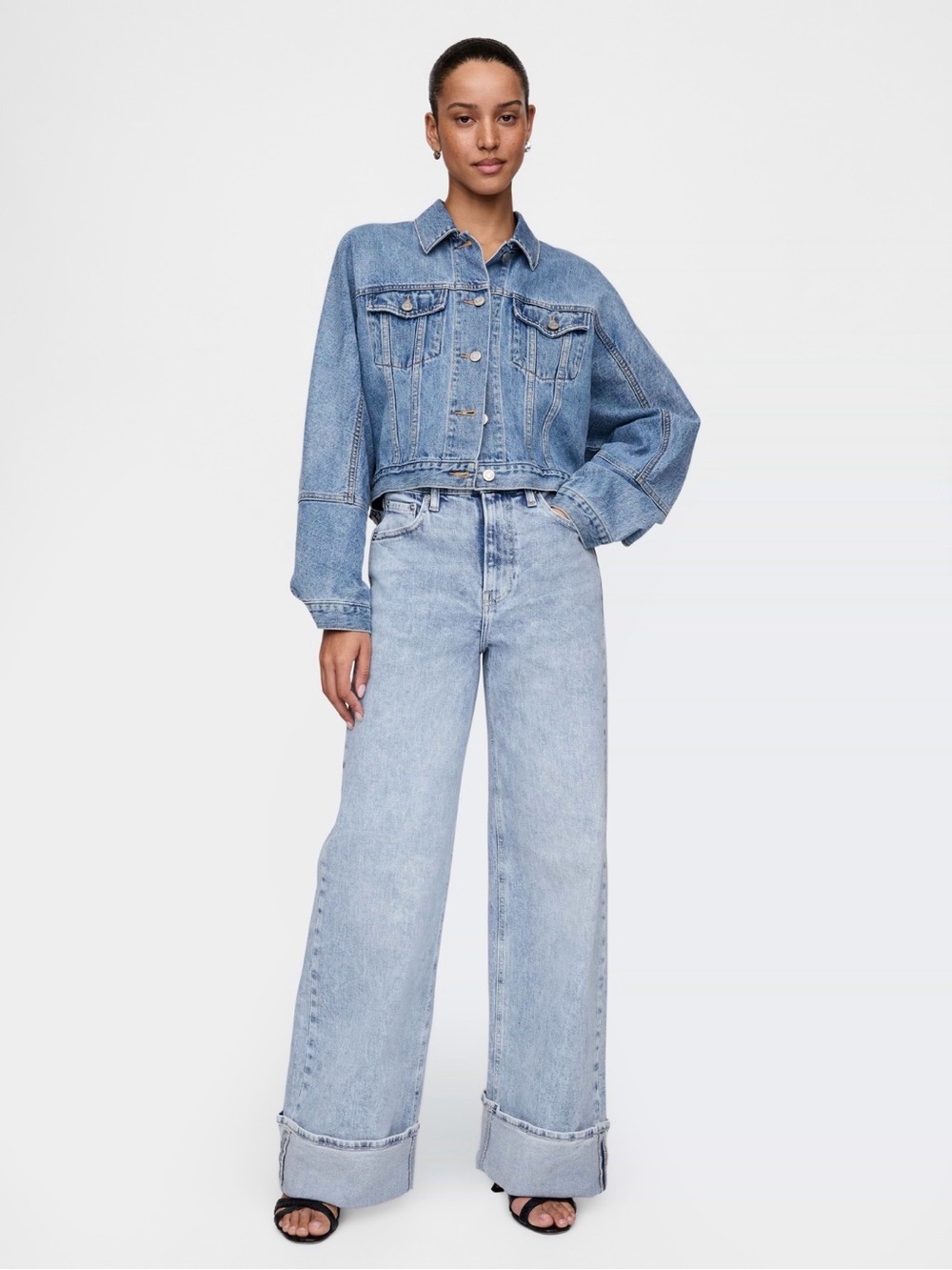 GAP High Rise Stride Wide Leg Cuffed Jeans